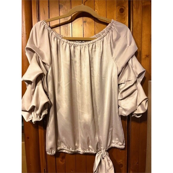 Womens MSK Nordstrom Rosy Beige Spanish Poet Style Blouse off the shoulder Puffs - Picture 1 of 11